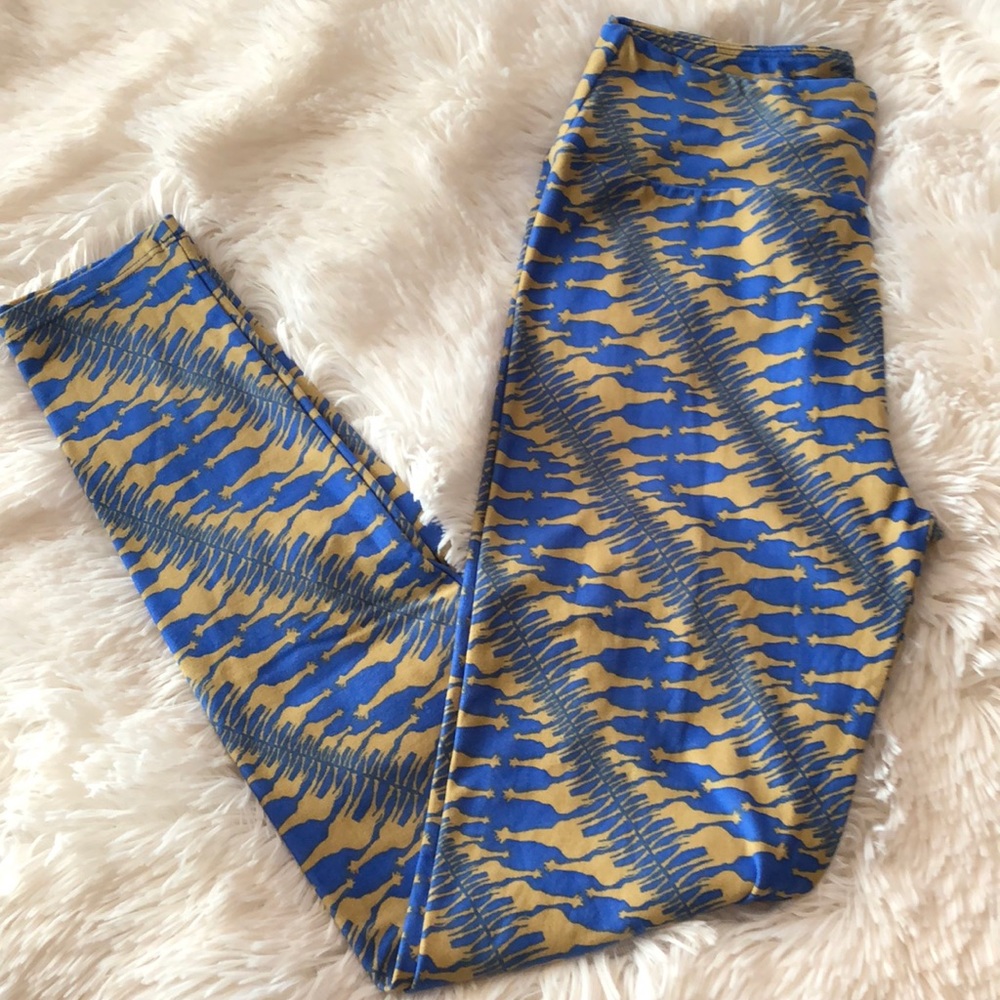NWOT LuLaRoe Blue Giraffe Print Leggings One Size 2-10
